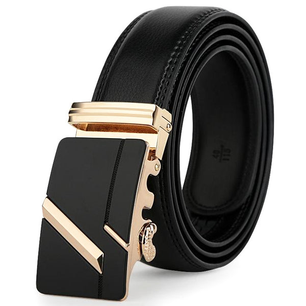 Gold Black Silver Automatic Buckles Mens Belts Black Leather Men