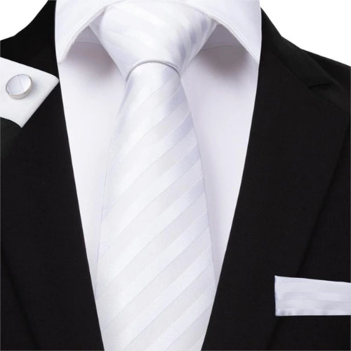 Classy Men White Silver Striped Silk Tie