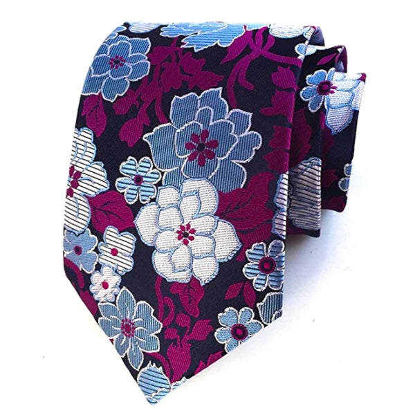 Classy Men Purple Blue Floral Silk Tie