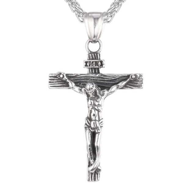 Classy Men Silver Jesus INRI Cross Crucifix Pendant Necklace