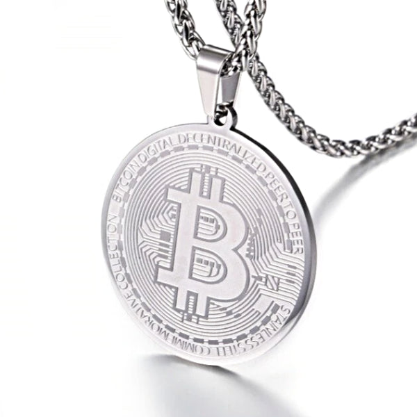 Classy Men Silver Bitcoin Pendant Necklace