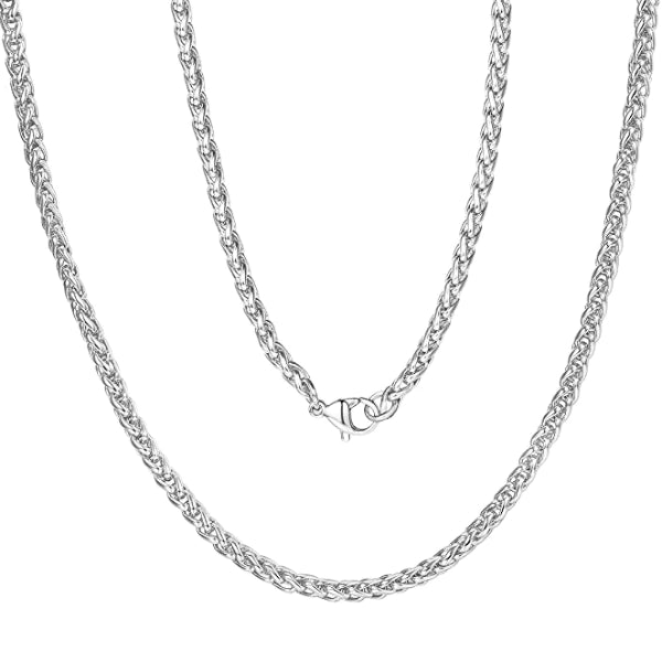 Classy Men 3mm Silver Braided Wheat Chain Necklace