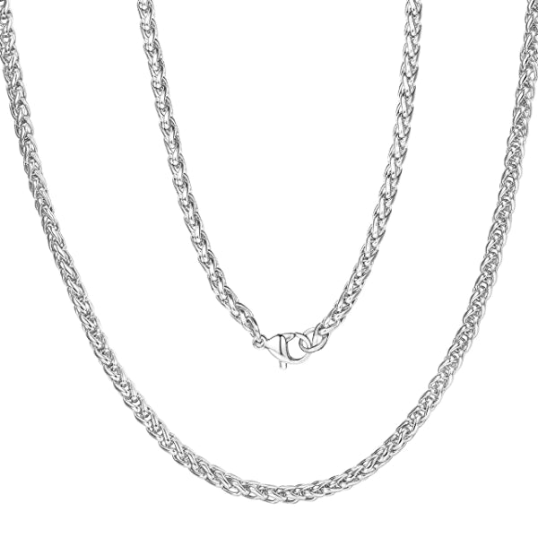 Classy Men 6mm Silver Braided Wheat Chain Necklace