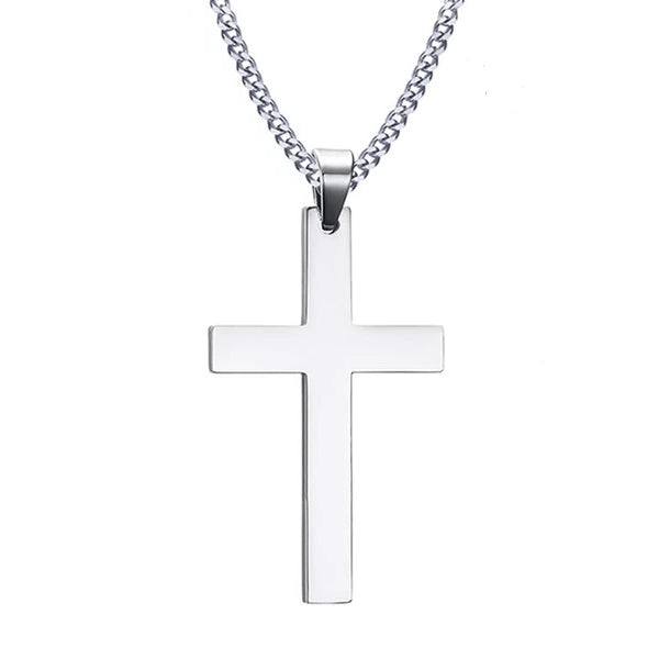 Classy Men Silver Christian Cross Pendant Necklace