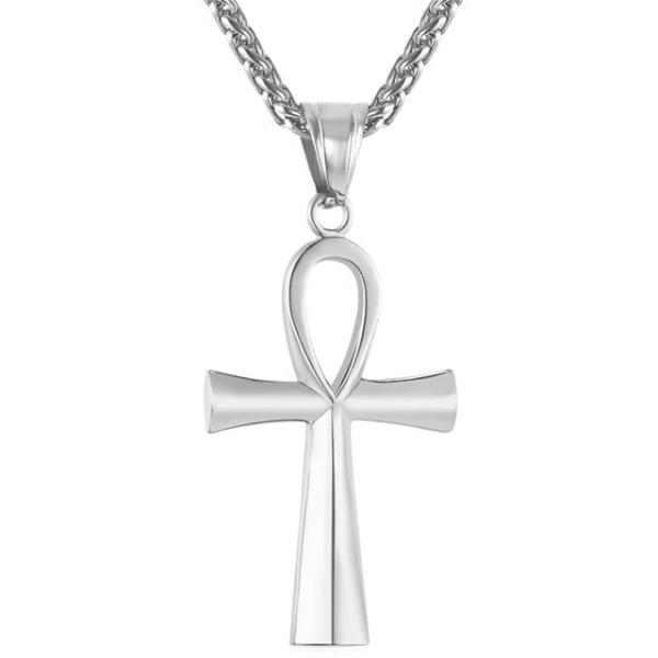 Collana da uomo in argento con croce Ankh di classe