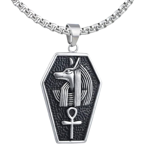 Classy Men Silver Egyptian Anubis Ankh Pendant Necklace