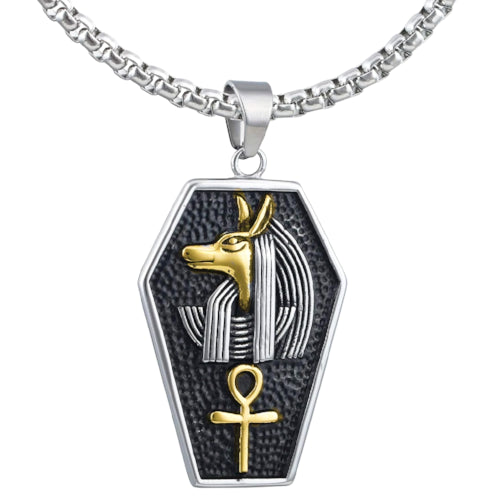 Classy Men Gold Silver Egyptian Anubis Ankh Pendant Necklace