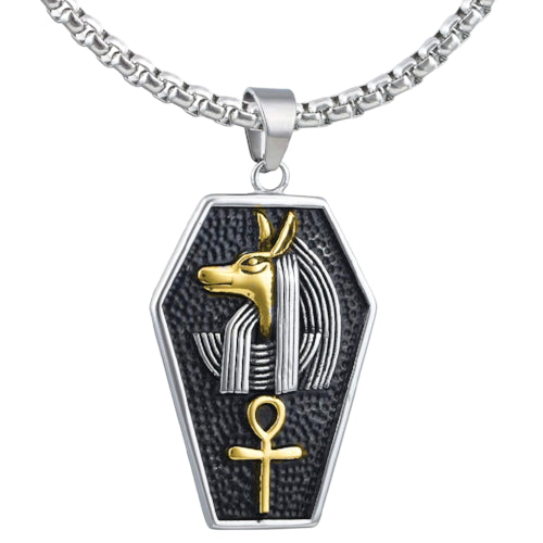 Collana con ciondolo Anubis Ankh egiziano in oro argento da uomo di classe