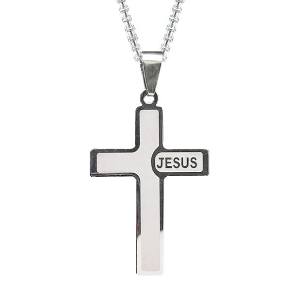 Classy Men Silver Jesus Cross Pendant Necklace