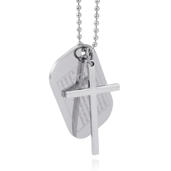 Collana con pendente a forma di croce di preghiera del Signore in argento da uomo di classe