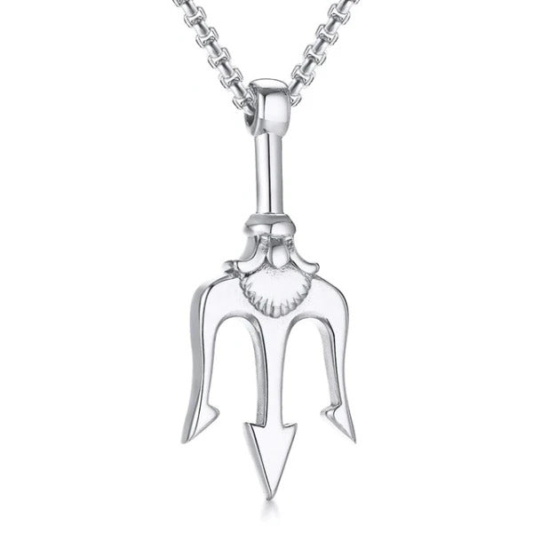 Collana da uomo di classe in argento con pendente tridente Poseidone