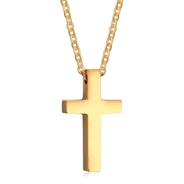 Classy Men Simple Golden Cross Pendant Necklace