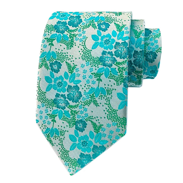 Classy Men Teal Floral Silk Tie