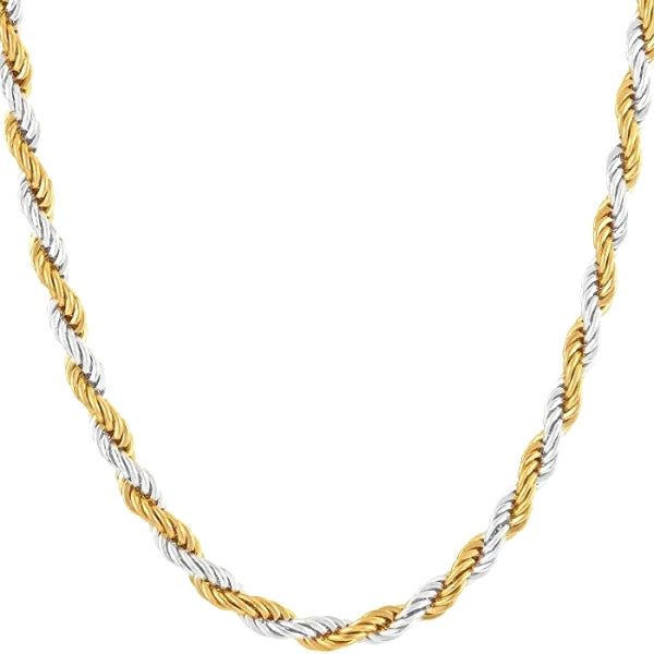Collana a catena con corda intrecciata in oro argento da 4 mm di classe da uomo