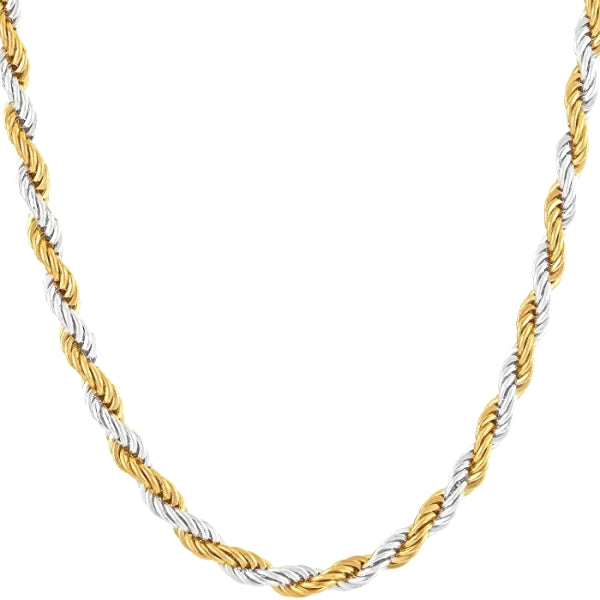 Two Tone 4mm Silver And Gold Twist Rope Chain Necklace For Men Classy Men Collection 