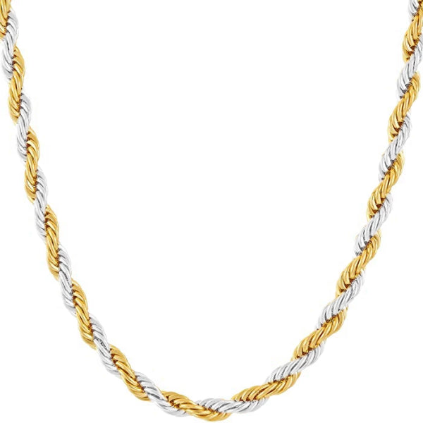 Collana a catena con corda intrecciata in oro argento da 6 mm di classe da uomo