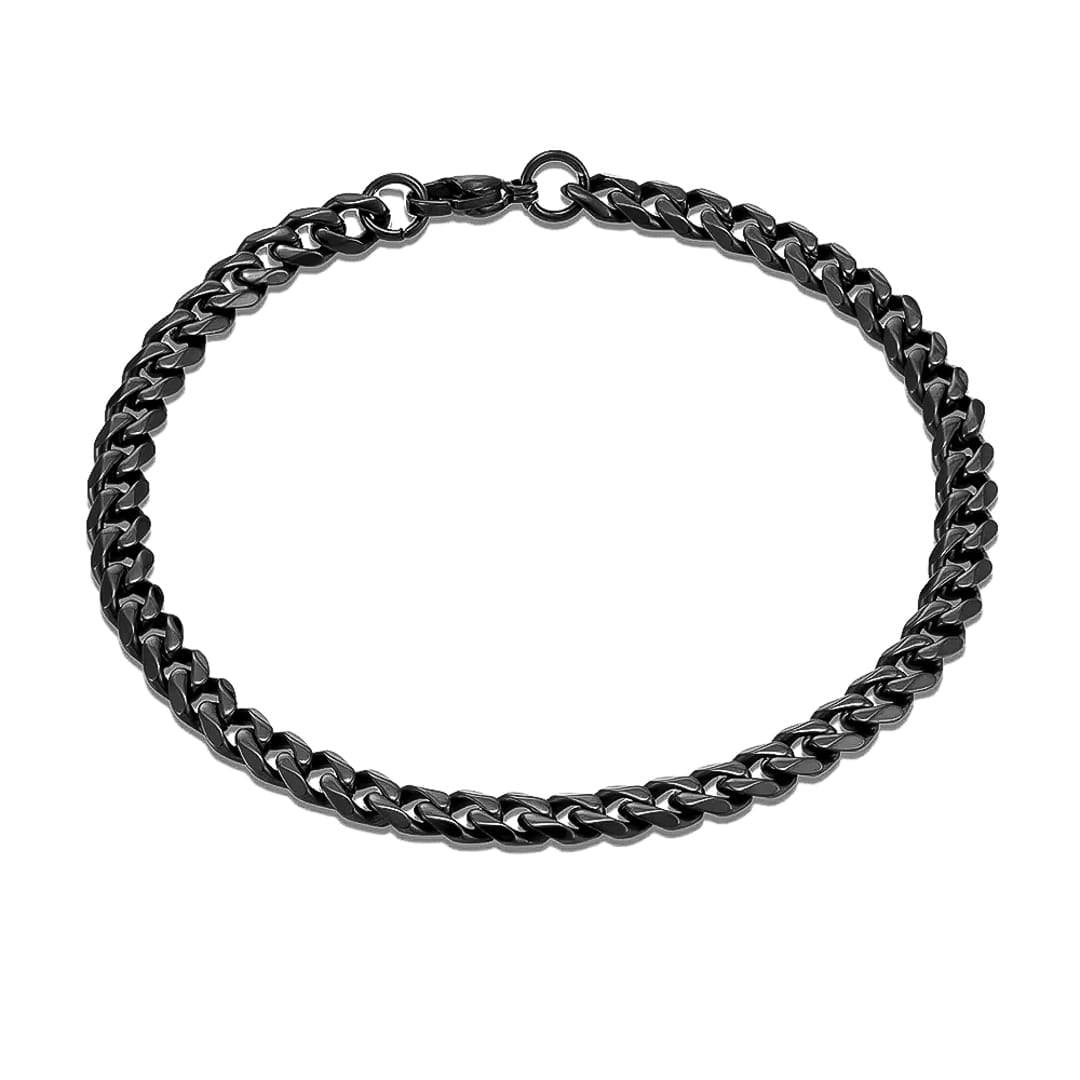 A 5mm black stainless steel Cuban link chain bracelet with a polished finish, shown on a clean white background.