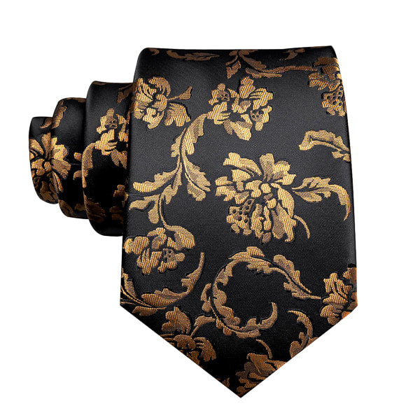 Black and gold floral silk tie