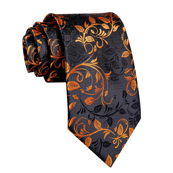 Black and orange floral silk tie