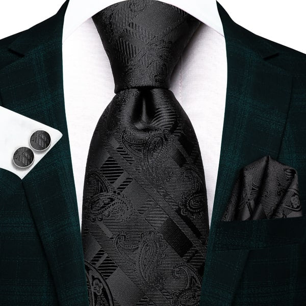 Black paisley silk necktie for men