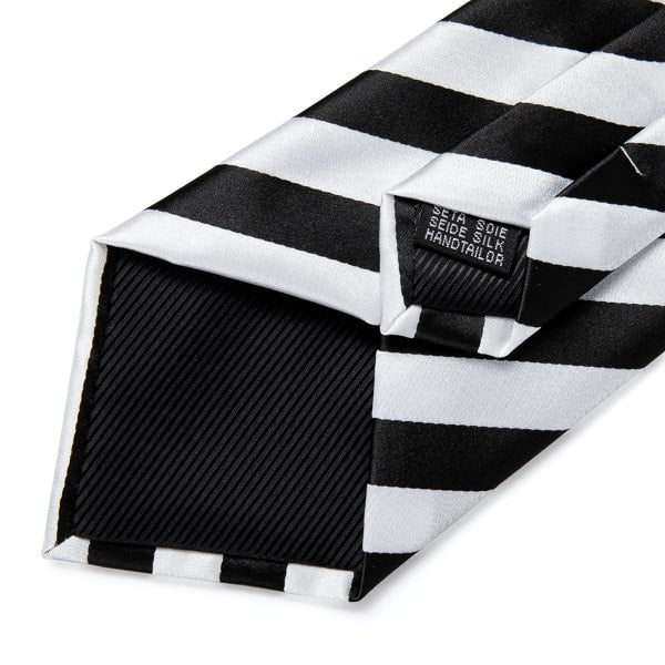 Black and white striped silk tie details