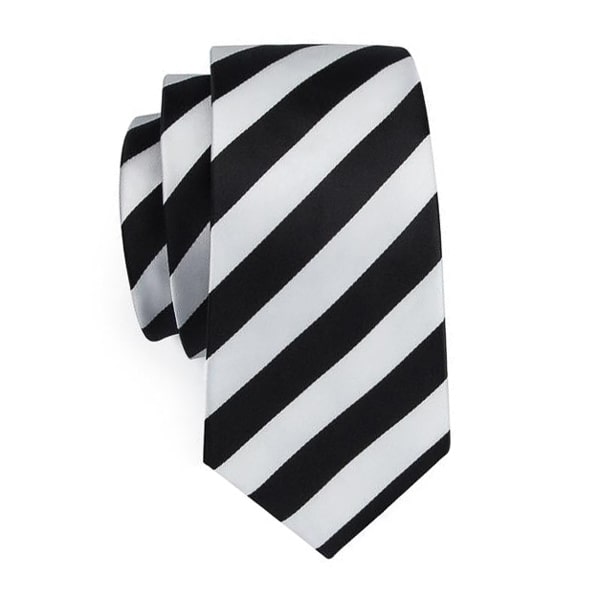 Black and white striped silk tie
