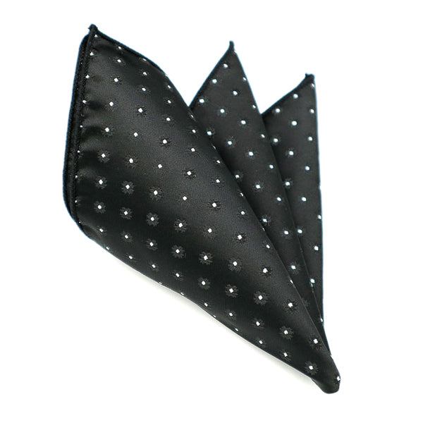 Black pocket square with floral dot pattern