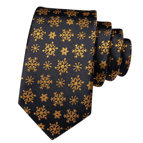 Black gold snowflake silk tie
