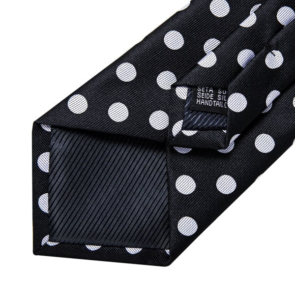 Black white polka dot silk tie details