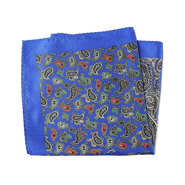 Blue multi-pattern paisley pocket square