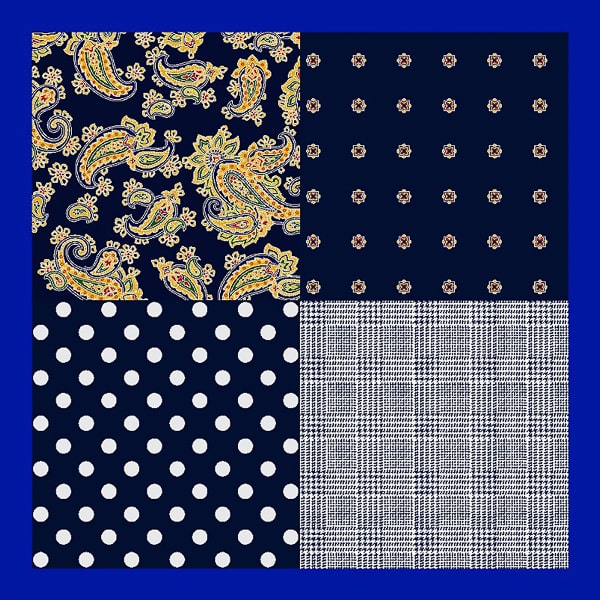 Blue multi-pattern pocket square details