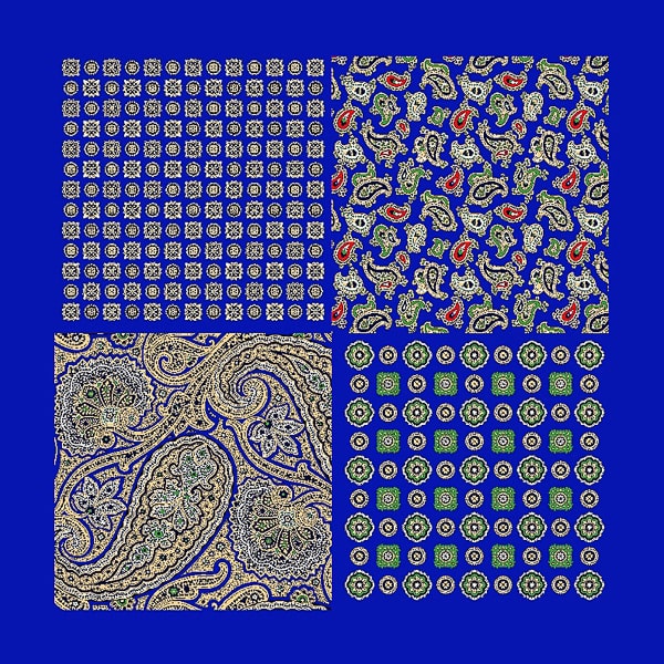 Blue multi-pattern paisley pocket square details