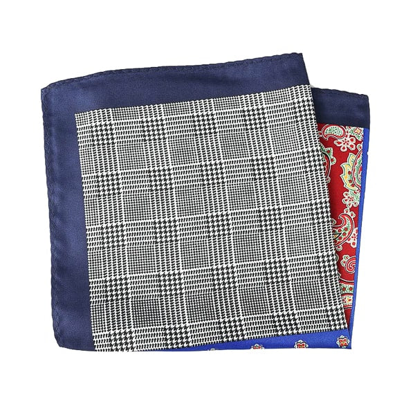 Blue and red multi-pattern pocket square