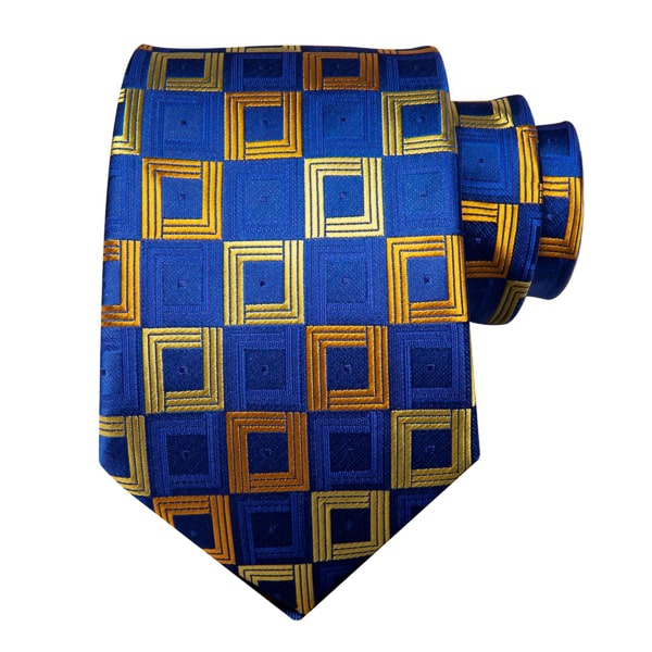 Blue gold squared silk tie