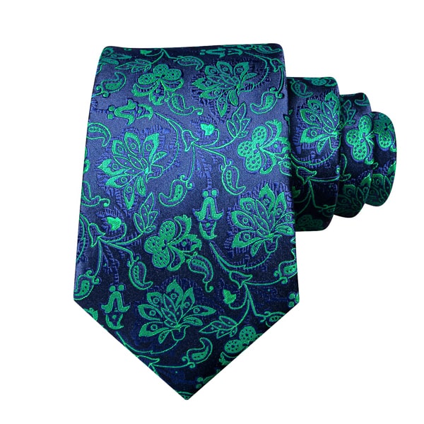 Blue green floral silk tie