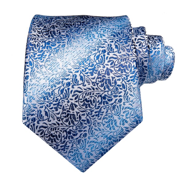 Blue silver floral silk tie