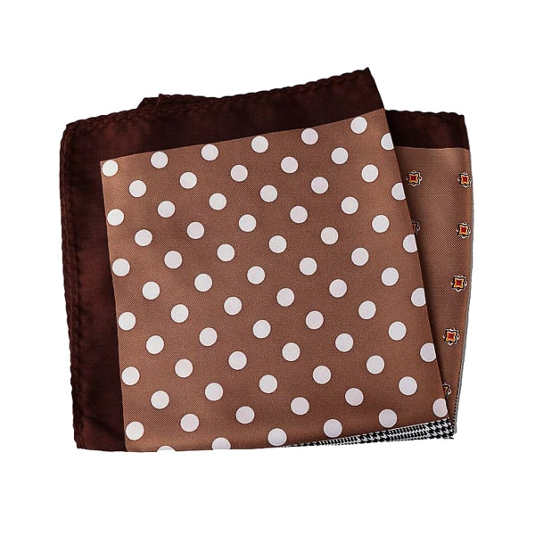 Brown multi-pattern dotted pocket square