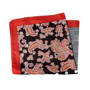 Brown and red multi-pattern pocket square