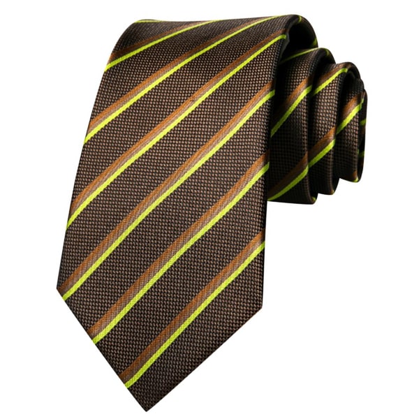 Brown yellow striped silk tie