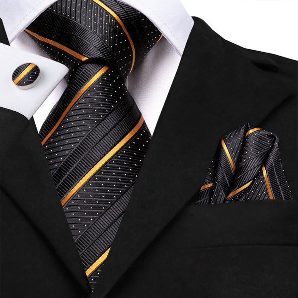 Carbon Black Gold Striped Satin Tie | Classy Men Collection Carbon Black Gold Striped Satin Tie | Classy Men Collection