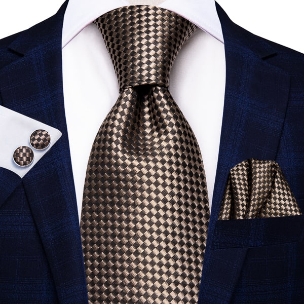 Elegant brown mini check silk necktie