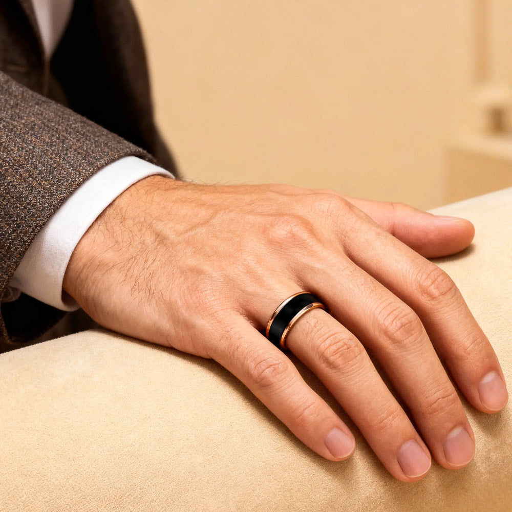 Gijón | Black & Rose Gold Tungsten Ring | Classy Men Collection