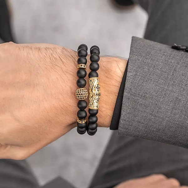 Gold matte black bracelet set for men