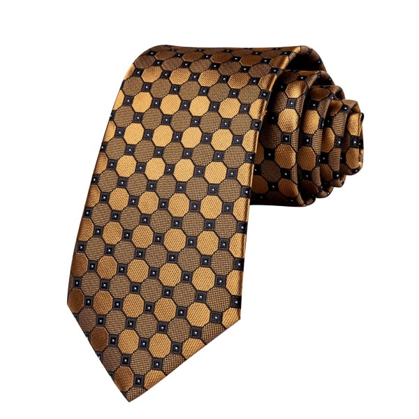 Gold black octagon silk tie
