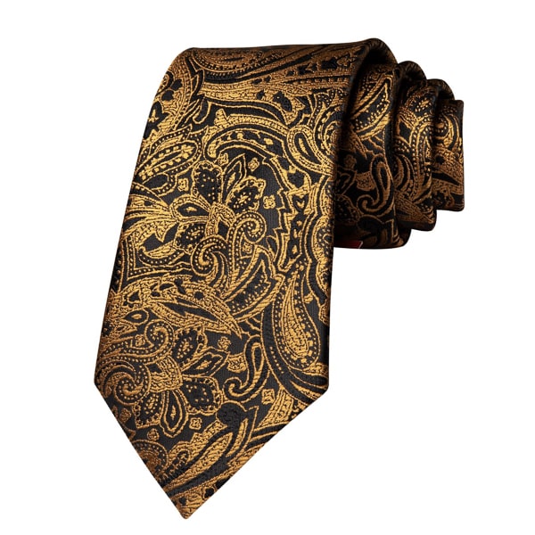Gold black paisley silk tie