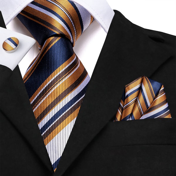 Gold White Blue Striped Satin Tie | Classy Men Collection Gold White Blue Striped Satin Tie | Classy Men Collection