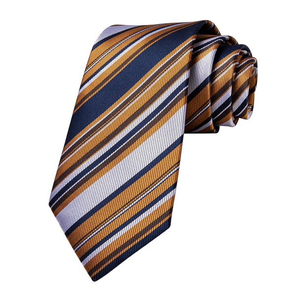 Gold white blue striped silk necktie