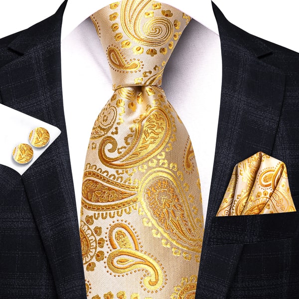 Golden pailsey silk necktie