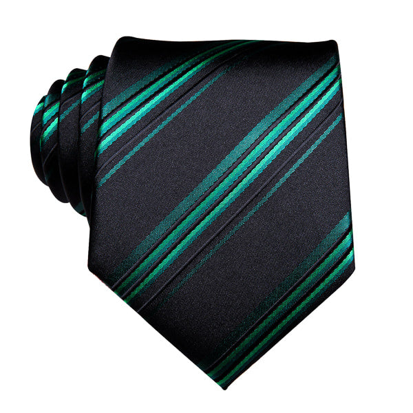 Green and black striped silk tie