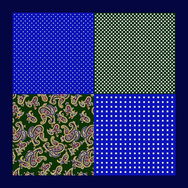 Green and blue multi-pattern pocket square details